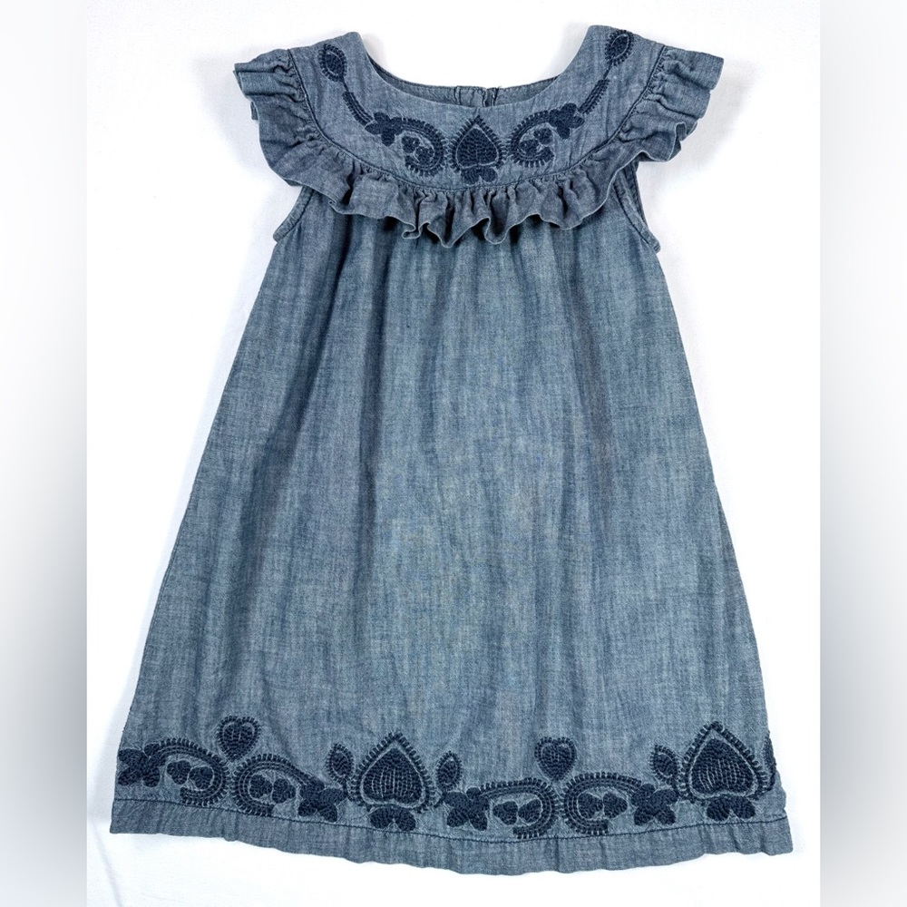 OLD NAVY Girls’ Chambray Yoke Ruffle Paisley Boho Embroidered Shift Dress 5T‎